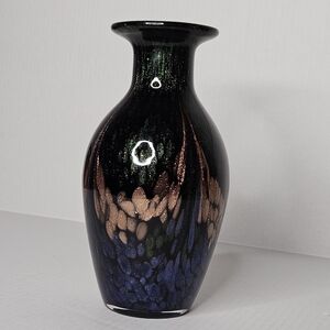 Vintage Dale Tiffany Art Glass Favrile Mardi Gras Aventurine Flecked Vase 9”